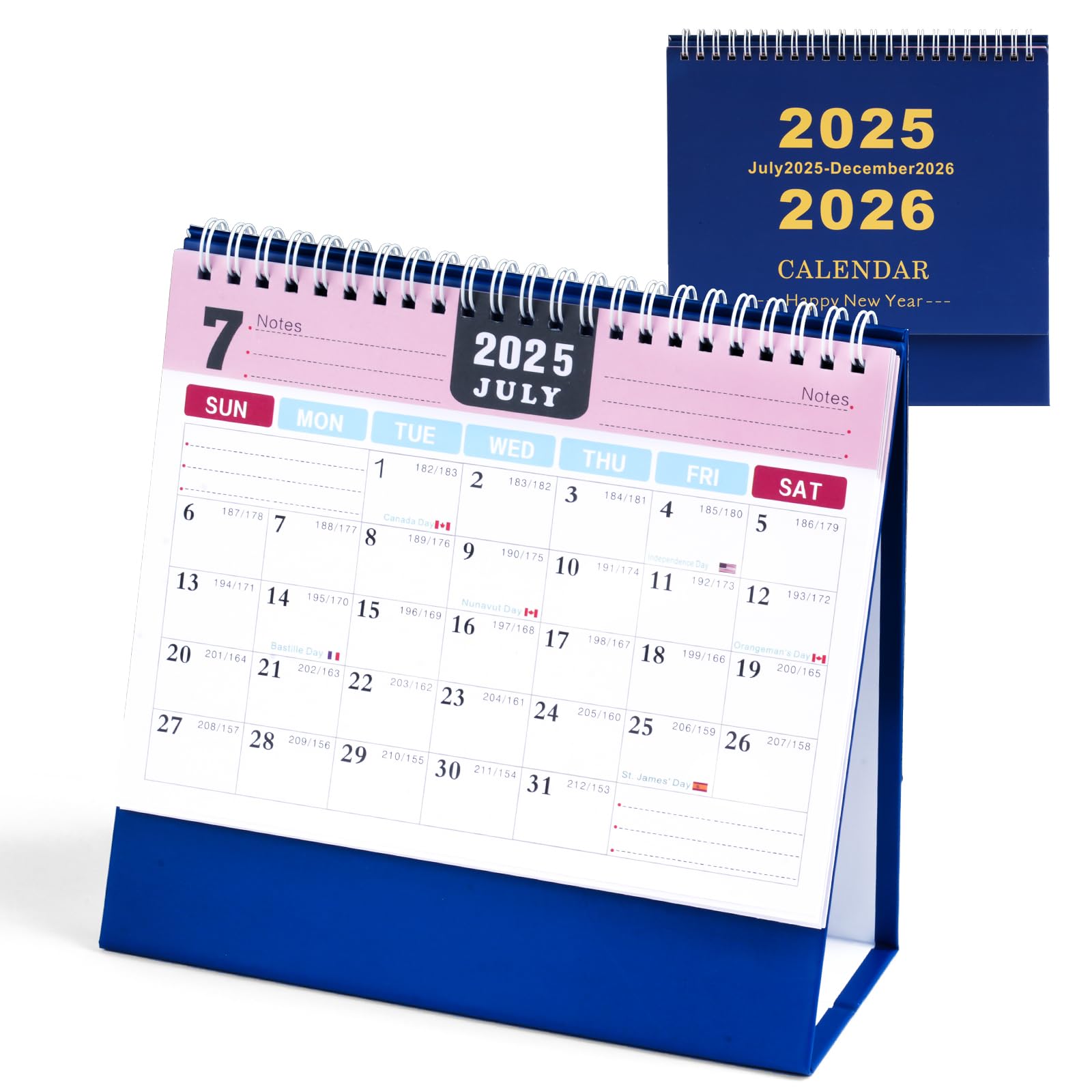Desk Calendar 2026, 2026 Desktop Calendar uk from July. 2025 to Dec. 2026, 18 Month Twin-Wire Binding Standing Flip Desk Calendar, 19 x 17 x 8.5 cm Academic Calendar for Home Office Study (Blue)