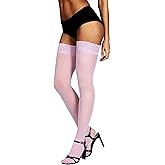 HONENNA Semi Sheer Stay Up Lingerie Thigh High Stockings Lace Top Size A-F