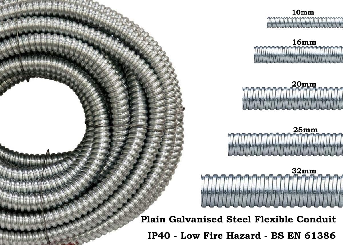 Plain Galvanised Steel Flexible Conduit 16mm, 20mm, 25mm & 32mm