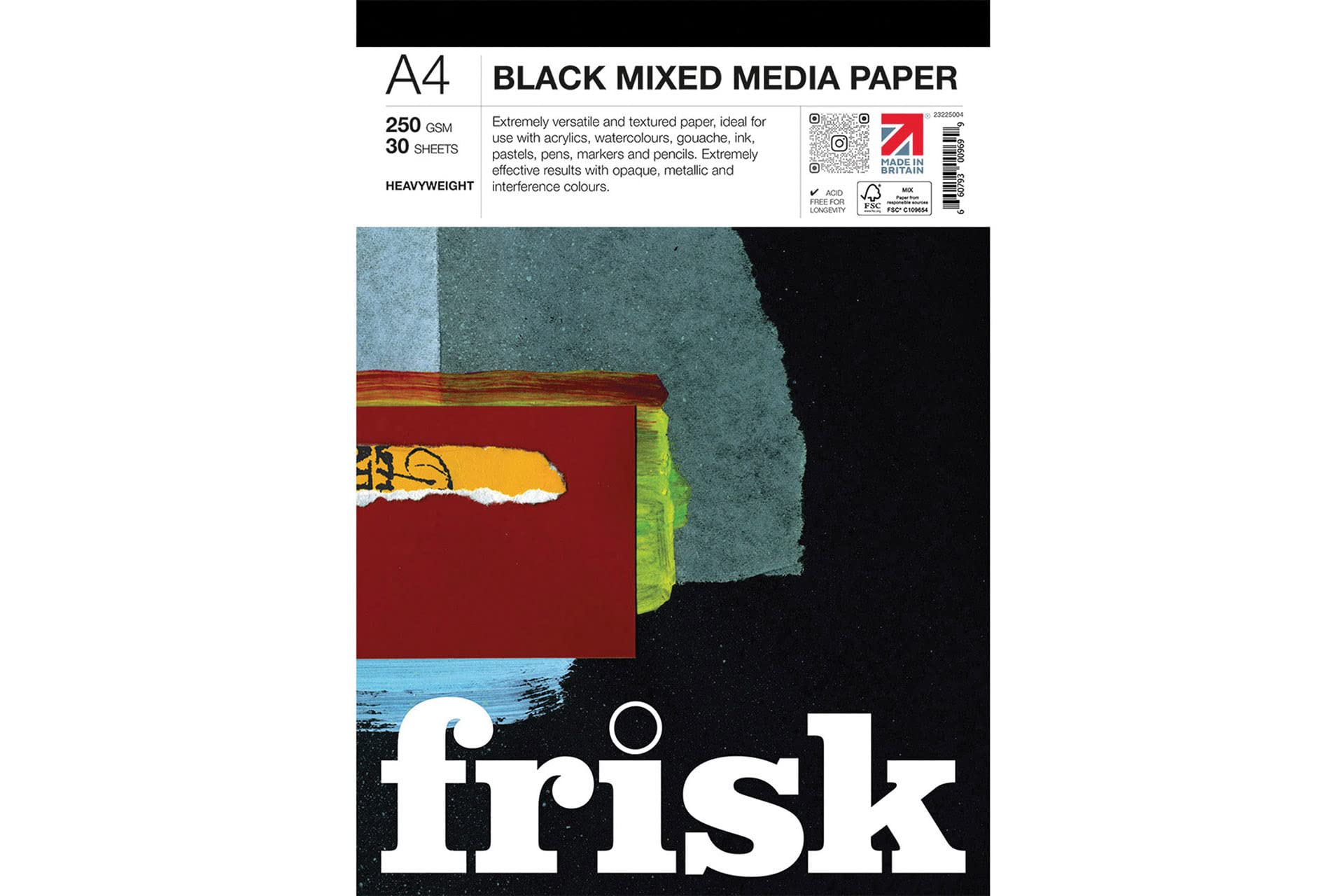 Frisk Black Mixed Media Paper Pad 250gsm 30sheets A4, 23225004