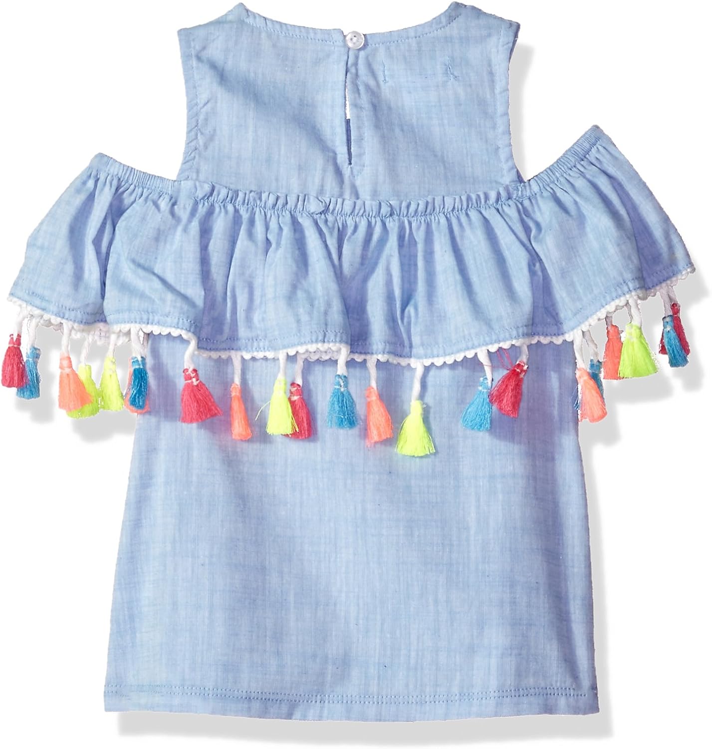 Mud Pie Baby Girls Chambray Cold Shoulder Tassel Top: Clothing