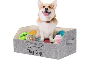 BinWhiz 19.7 in Dog Toy Bin, Dog Toy Storage Box Puppy Toy Basket Collapsible Pet Supplies Storage Chest Holder Organizer with Handles for Organizing Dogs Cats Toys Clothes Accessories, Gray