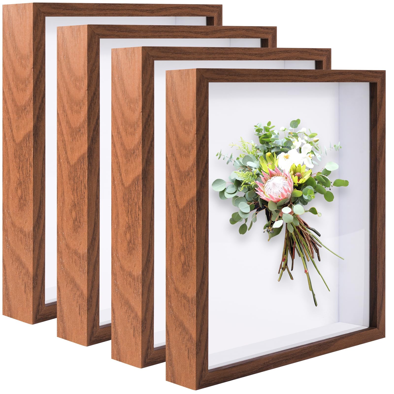 Photo 1 of 4 Pack 8"x 10" Shadow Boxes Frame Display Cases Wood Deep Shadowbox for Photos, Dried Flowers, Handicrafts Picture Frames for Wall Tabletop (Walnut Wood, 8x10)