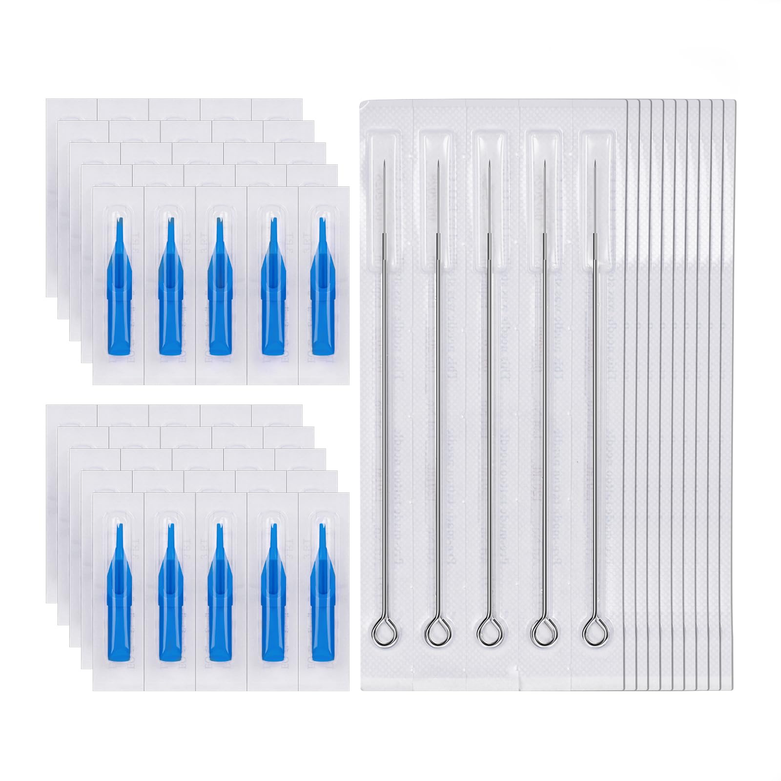 ATOMUS 50 Pcs Sterilized 3RL Round Liner Tattoo Needles With 50 Pcs 3RT Tattoo Needle Tips, Adult, Silvery, Water Resistant