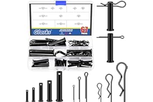 Glarks 67pcs 11 Sizes Clevis Pins with Cotter Pins and R Clips Set, Black, Include 33pcs Link Hinge Pins with 17pcs Key Faste