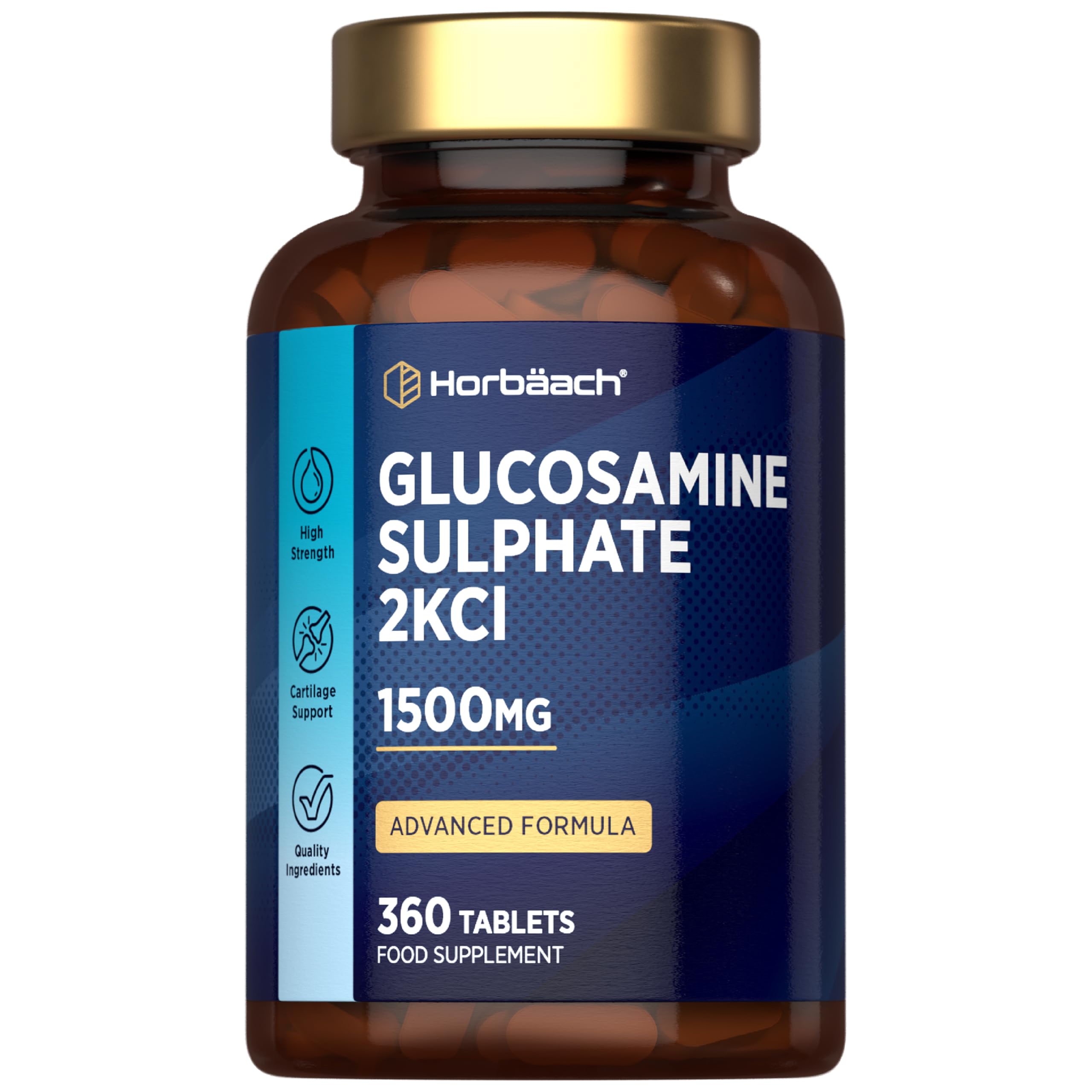 Glucosamine Sulphate 1500mg | 360 Tablets | High Strength Glucosamine 2KCl Supplement | by Horbaach