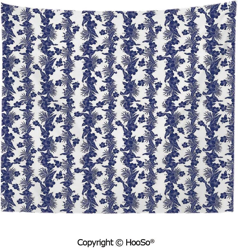 HooSo Durable Washable and Reusable Tapestry Wall Hanging Carpet 59x40in,Monochrome Hibiscus Flower Pattern in Victorian Damask Style Botany Artsy Print Decorative, White Comfy and No Strange Odor ho