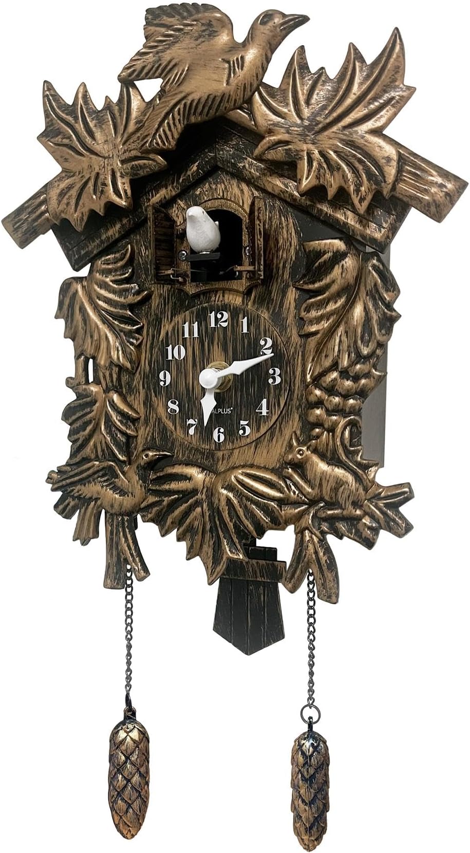 WALPLUS Brown Vintage Cuckoo Wall Clock Flapping Bird Volume Control Battery