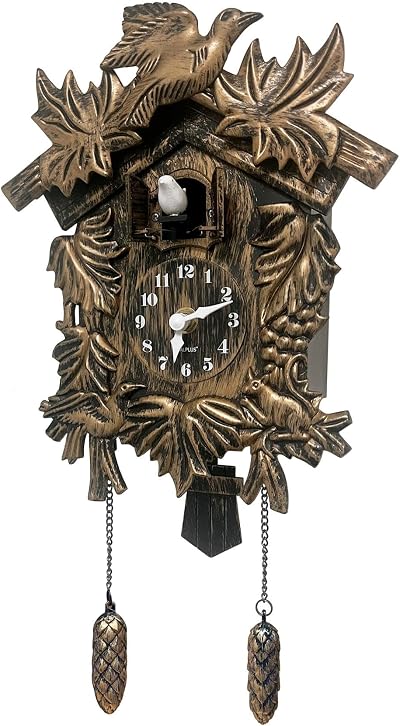 WALPLUS Brown Vintage Cuckoo Wall Clock Flapping Bird Volume Control Battery