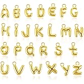 26 Pcs Letter Charms, A-Z Gold Letter Charms for Jewelry Making, Bubble Letters Beads Initial Alphabet Letters Charm Pendants Glitter Jewelry Making Charm for DIY Bracelet Necklace Earrings Crafts