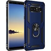 Military Grade Drop Impact for Samsung Galaxy Note 8 Case 360 Metal Rotating Ring Kickstand Holder Built-in Magnetic Car Mount Armor Shockproof Cover for Galaxy Note 8 Protection Case (Blue)