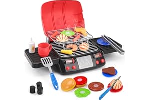 Toy BBQ Grill Set for Kids 3 4 5+ Years Old Boys Girls Kitchen Play Set with Light Sound & Smoke Effects Outdoor Camping BBQ 