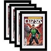 SparklyHome 4Pack Comic Book Frame Double White Mat for 6 3/4"x10 1/4"Comic | Partial UV protection,thick moulding,double white mat fits current comics,fits with comic bags&amp;sleeves, wall&amp;tabletop display