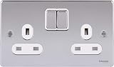 Schneider Electric Low Profile Switched Double Socket 13A Polished Chrome White view 1