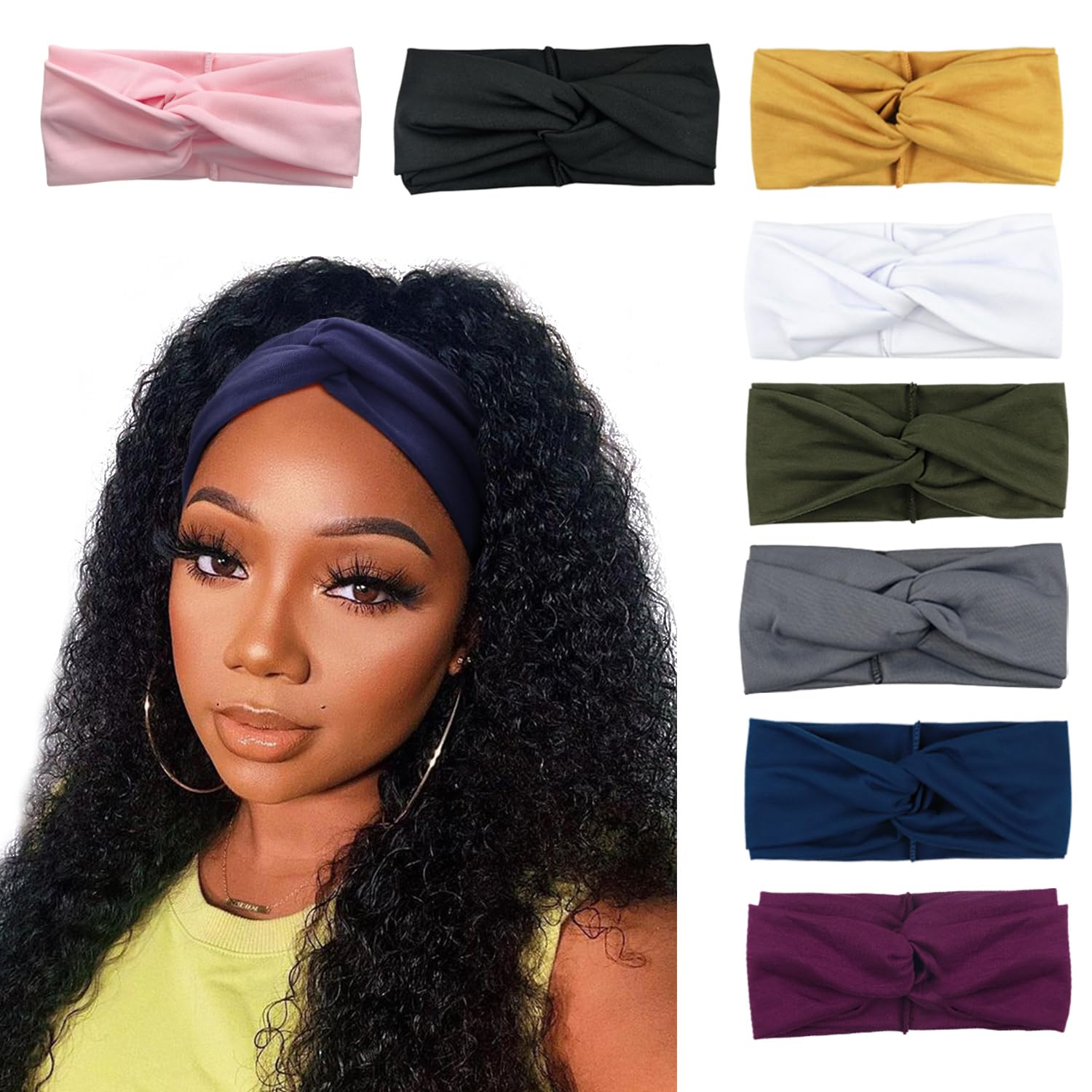DRESHOW 8 Pack Headbands for Women Vintage Headwraps Wide Turban Cross knotted Girls Hair Bands Accessories