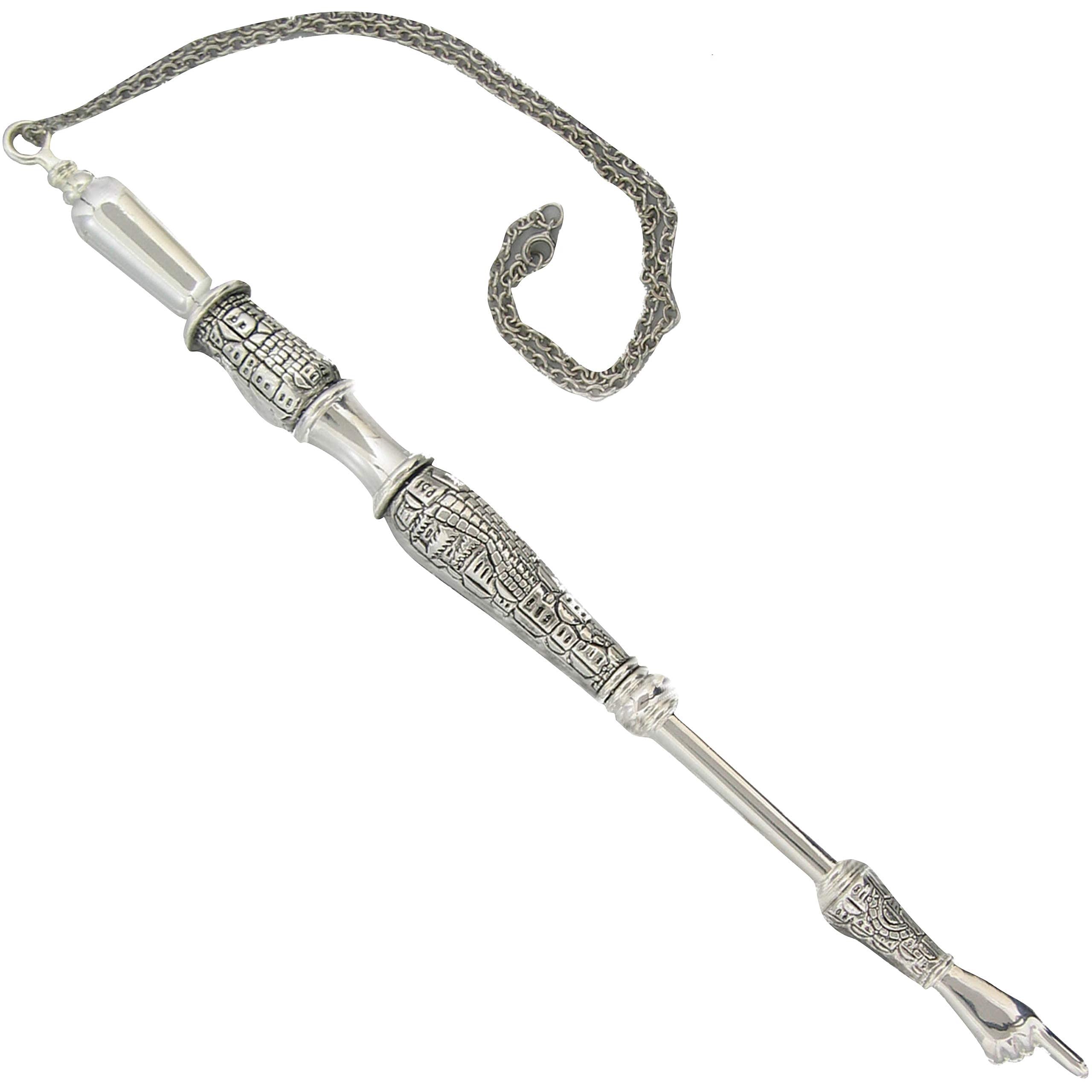 MASORET Modern Yad Torah Pointer: Fine, Elegant Carved Handle with Hand with Extended Finger Pointed; Protects Jewish Israelis Scrolls, 9.6 Inches