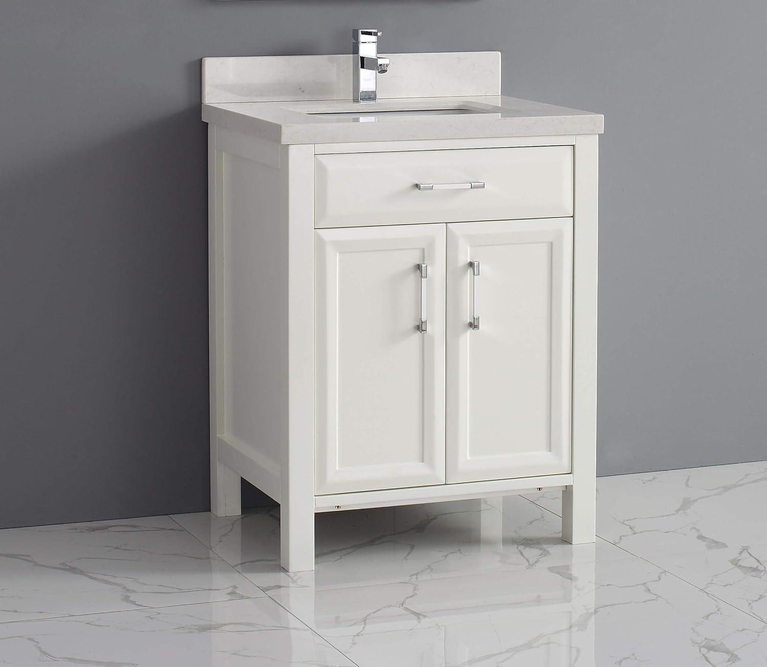 Amazon Com Calbe 28 Inch Vanity Set In White Thick Diamond Quartz Top Kitchen Dining