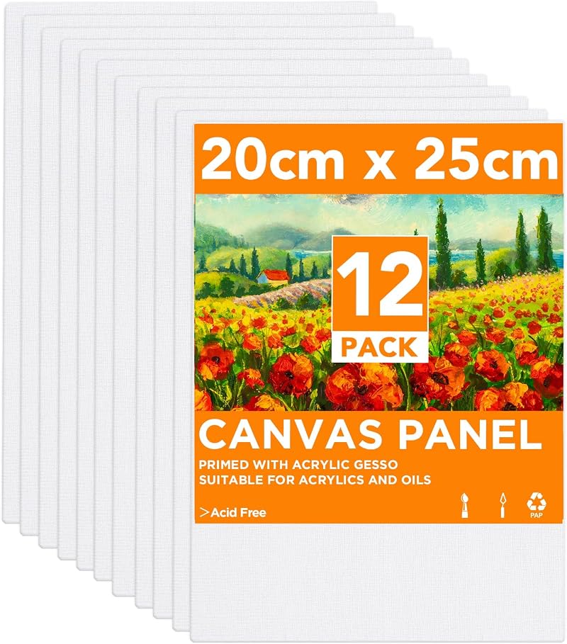Conda 20x25cm 8x10in Canvas Boards Pack of 12 Acid Free Ready to Paint