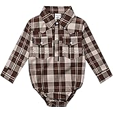 COSLAND Baby Boys' Western Cotton Plaid Bodysuit, Infant Cowboy Jumpsuit, 0-18 Months