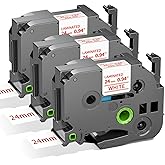 Label KINGDOM 24mm Red on White Label Tape Replacement for Brother P-Touch TZe-252 TZe252 1 Inch TZe Tape 24mm 0.94 Compatible with Brother P Touch Label Maker PTD600 PTD600VP PTP700 PT2730, 3-Pack