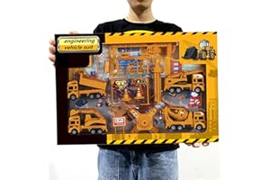 UTTOASFAY 14 Pcs Kids Construction Vehicles Playset, Construction Toys with Crane, Excavator, Dump Truck, Cement, Birthday Gifts for Over 3 Years Old Boys, Safe and Durable Truck, Excavator Toy,Cars for Kids