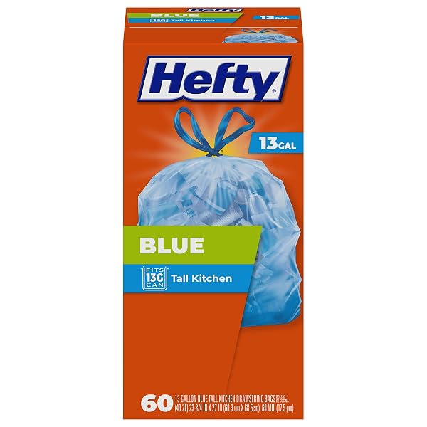 HEFTY BLUE TRASH BAGS, BLUE, 13 GALLON, 60 COUNT
