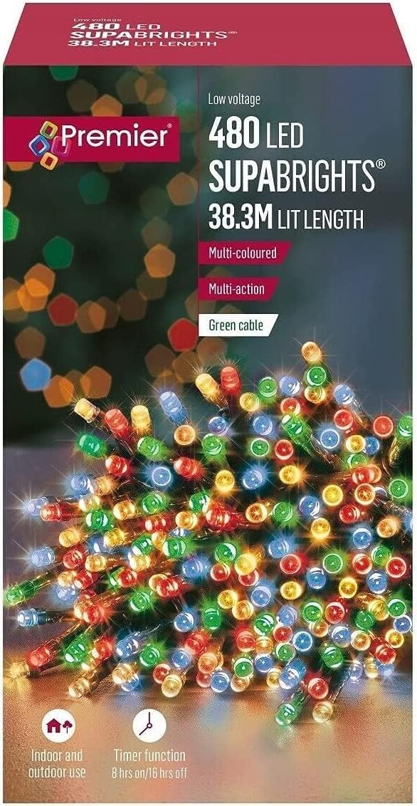 Premier 480 LED (38.3m) Supabright LED Christmas Lights with Timer Multi Coloured