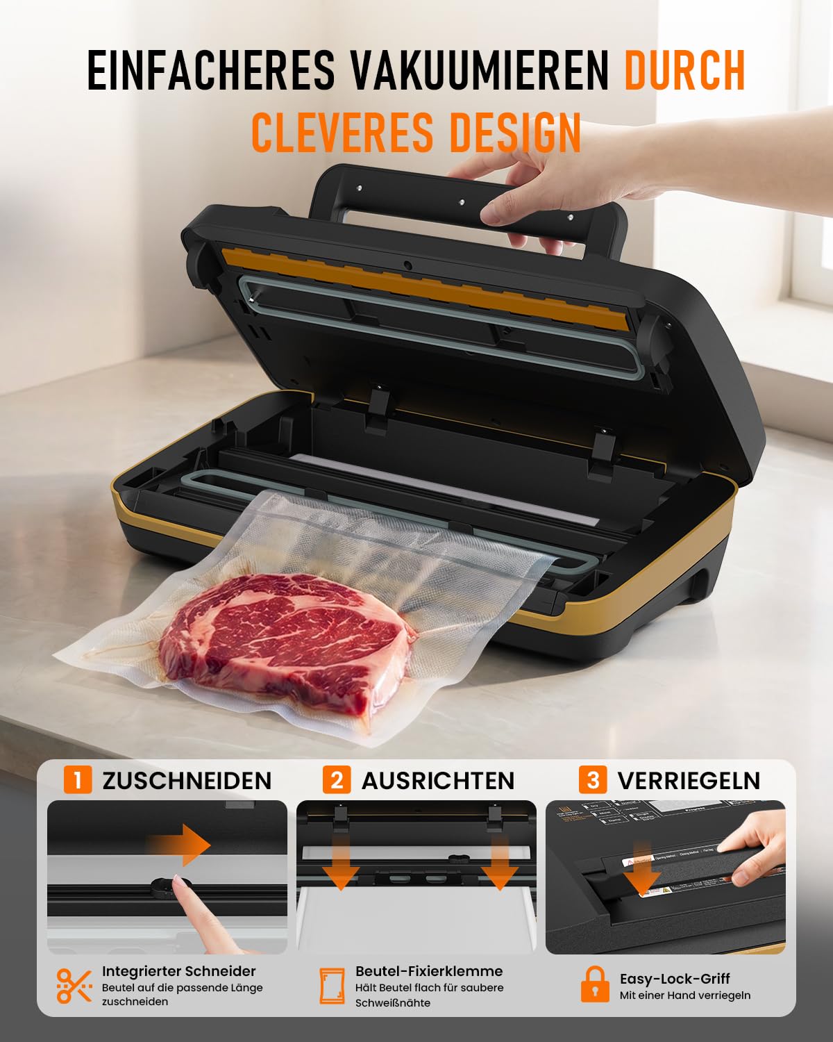 AbleMark Vakuumiergerät für Lebensmittel, 95 kPa Profi Vakuumierer 18-in-1, doppelte Schweißnaht, Folienschweißgerät & Einschweißgerät mit Cutter, Rollenfach, Trocken-/Feucht-Modus für Sous Vide 8