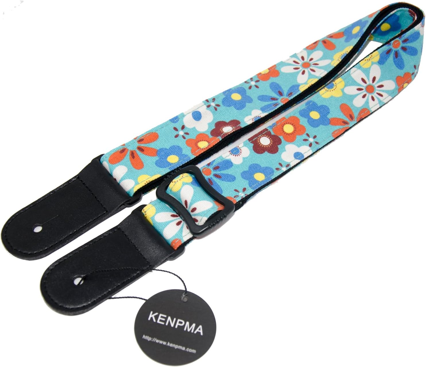 COOME Ukulele Strap with Strap Button, 1.5 inch Wide Adjustable Flowers Ukulele Shoulder Strap with Leather Ends (Blue)