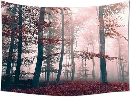 Amazon Com Forest Tapestry Decor Autumn Decor Mystical Foggy Fall Nature And Enchanted Woods Wild Trees Print Wall Hanging For Bedroom Living Room Dorm Red Gray And Brown Home Kitchen