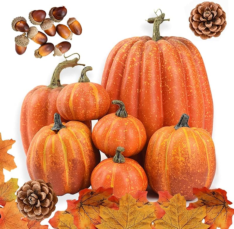 DOJoykey Autumn Decoration Set Large Pumpkin Maple Leaves Acorns Pine Cones