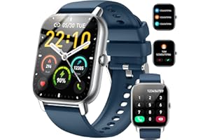 NERUNSA Smart Watch (Answer/Make Calls), 1.85" Smart Watches for Men Women 110+ Sport Modes Fitness Watch with Sleep Heart Rate Monitor, Pedometer, IP68 Waterproof Smartwatch for iOS Android Watch Silver Blue