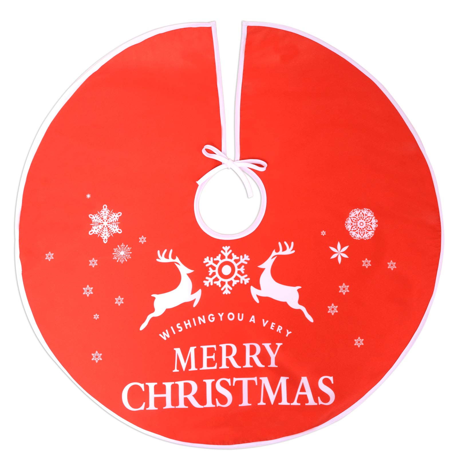 Voilamart Christmas Tree Skirt 47 Inch, Christmas Tree Decoration 2019 Upgrade Version with Reindeer Snowflakes and Snowman Christmas Tree Base Cover for Xmas & Party Holiday Home Decorations