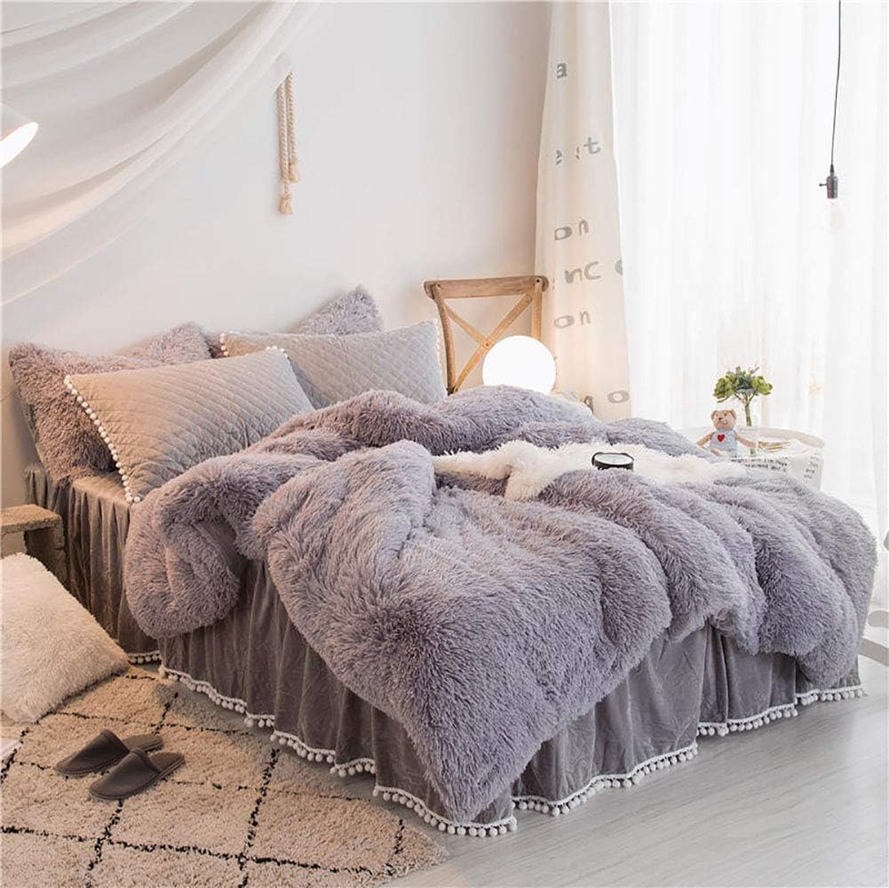 QRYY Solid Lamb Cashmere Bedding Set 4 Pcs Thicken Lamb Flannel Fleece
