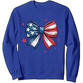 Coquette Bow American Flag Girls Red White & Blue Patriotic Sweatshirt