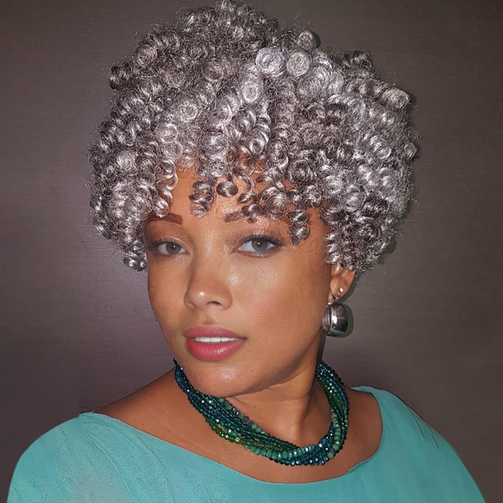 Photo 1 of MIMAN 5 Packs 10 Inch Short Grey Curly Crochet Hair Braids for Black Women 12MM Gray Spiral Curls Crochet Braided Synthetic Hair Extensions for Women DIY Mohawk Afro Braided Hairstyle (Black mix Grey)