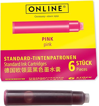 Online Standard Ink Cartridges Pink 6 Pack Made in Austria Fountain Pen Refills