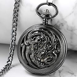 Whodoit Black Screw Design Mechanical Pocket Watch