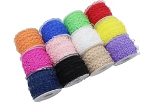 JESEP YONG 84 Yards Assorted-Color Doulbe Wave Ruffle Organza Trim Elastic Craft Lace 1 inch Trim Stretch Lace Band Clothing and Garment for DIY Headband,Clothes Sewing Embellishment