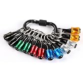 Katerk Portable Bit Holder Keychain 12Pcs 1/4" Hex Shank Drill Bit Holders | Quick Release Screwdriver Bit Holder for Impact Driver Nut Socket Drill Bit Extension, w/Black Carabiner, Gift for Men