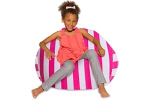 Posh Creations Bean Bag Chair for Kids, Teens, and Adults Includes Removable and Machine Washable Cover, 38in - Large, Canvas Stripes Pink and White