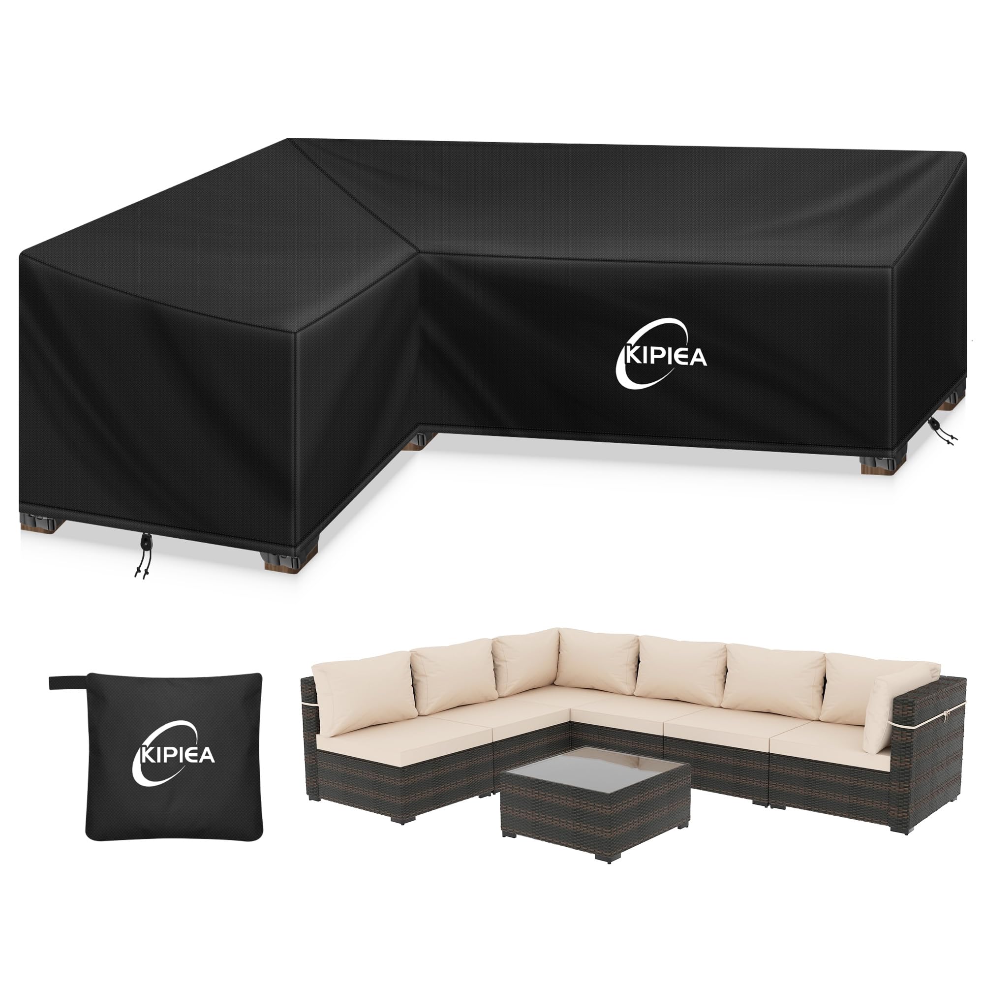 Photo 1 of Kipiea Patio L-Shaped Sectional Sofa Cover, 420D Heavy-Duty Oxford Fabric Outdoor Sectional Cover with 6 Windproof Buckles, Anti UV and No Tears, No Fading (Left Facing, 58" x 85" L x 33.5" D x 31" H)