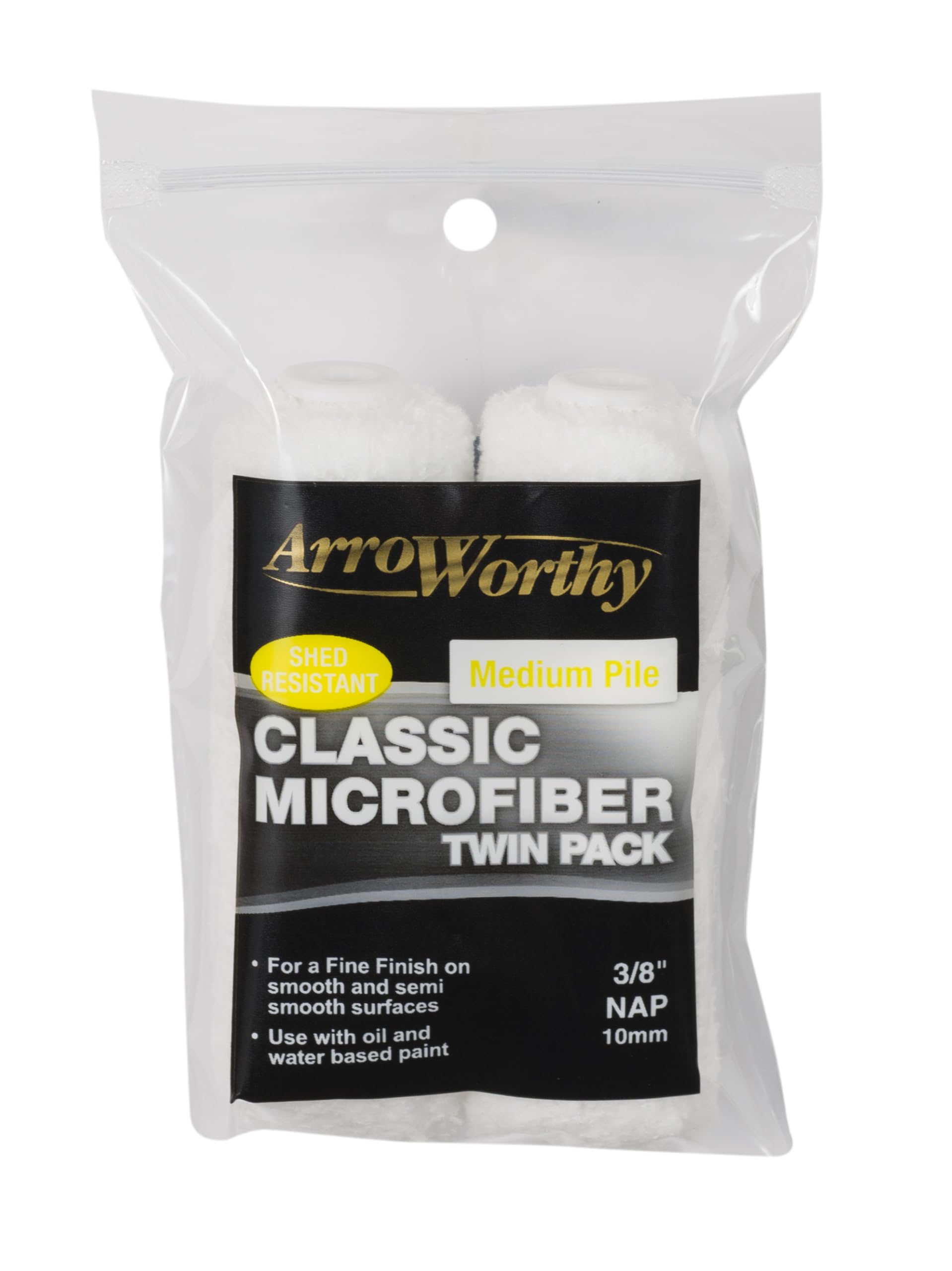 Arroworthy Classic 4" Microfiber Mini Rod Style Twin Pack Medium Pile (4-MFR3T/PW) (Use with Barracuda 4" Push-FIT Frames ONLY)