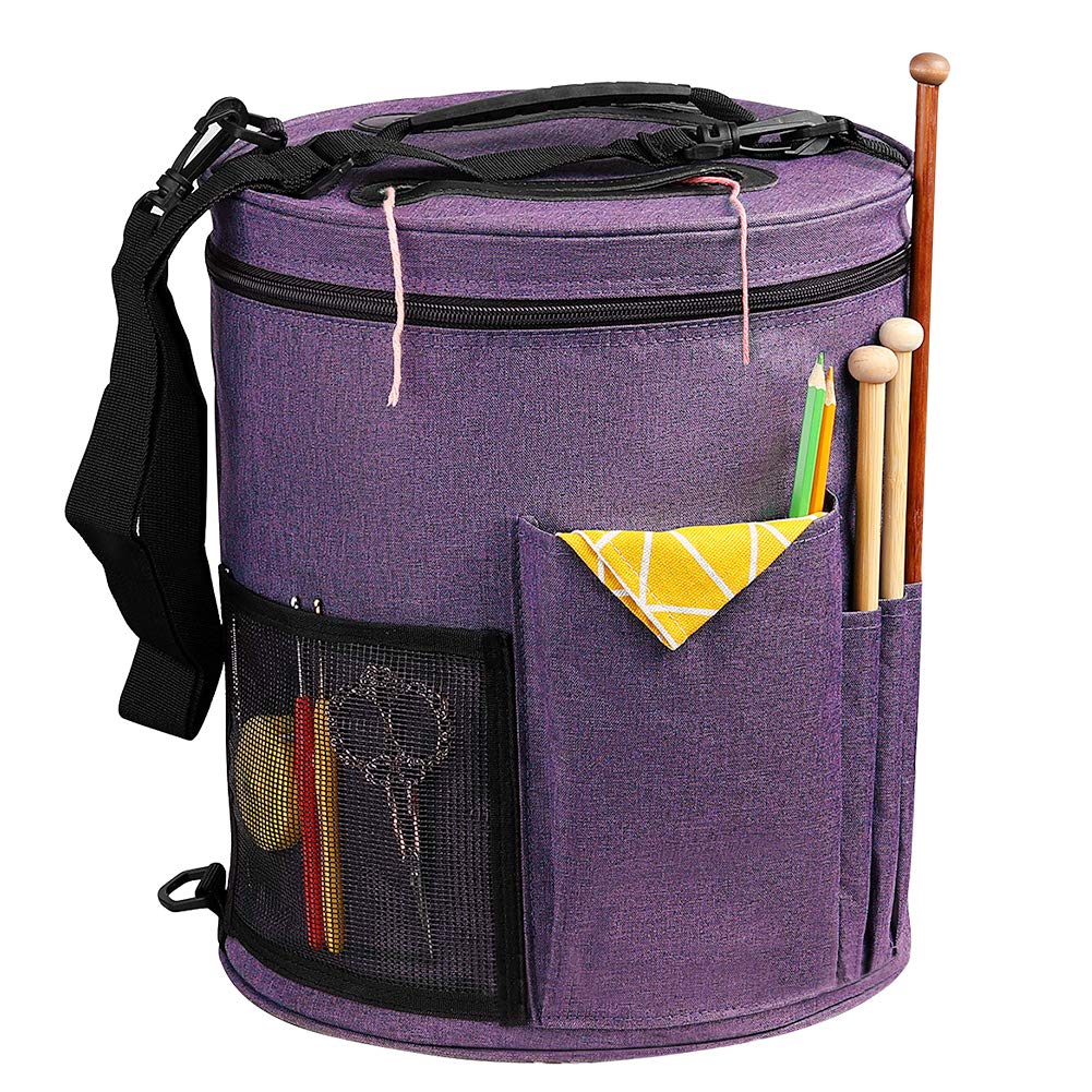 SumDirect Knitting Bag, Yarn Organizer Tote Bag Portable Storage Bag for Yarns, Carrying Projects, Knitting Needles, Crochet Hooks, Manuals and Other Accessories (Purple) — image 1