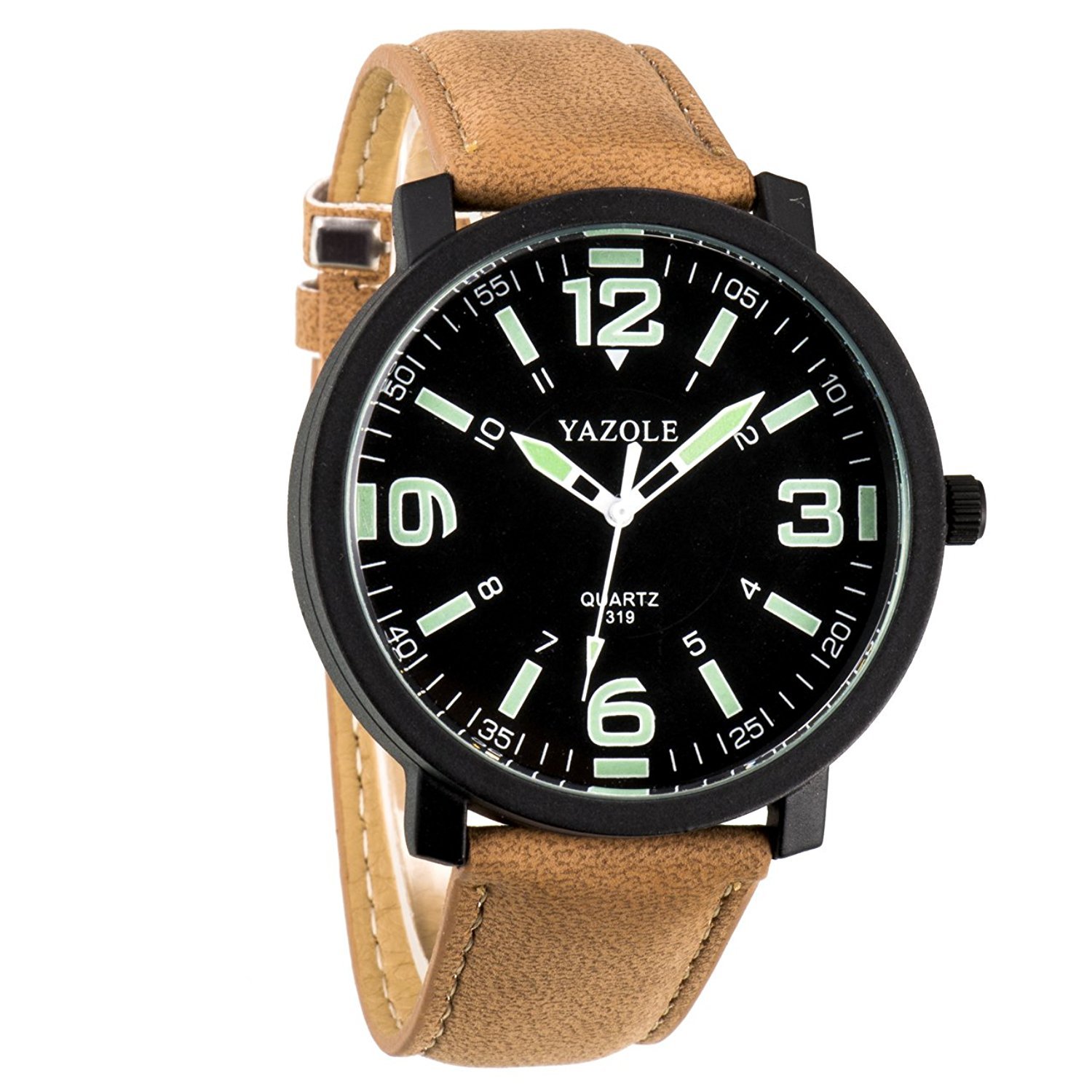 WANGSAURA Men 30M Waterproof Night Light hands Simple Style Leather Strap Quartz Wrist Watch-Brown