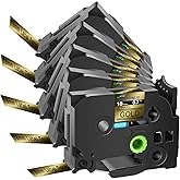 POPOBUY AZe 18mm 0.7 Laminated Gold Tape Compatible for Ptouch TZ841 TZ-841 TZe-841 TZe841 Label Tape for PTD410 PTD400 PTD610BT PTD600 Label Maker, 5 Pack Black on Gold