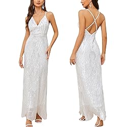 Women's V Neck Spaghetti Straps Sequin Sparkly