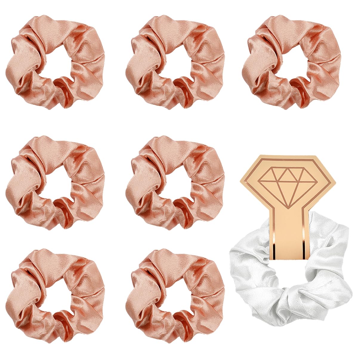 8 Pcs Hair Scrunchies - GLADFRESIT - Bridesmaid Scrunchie Set Satin Hair Ties Satin Hair Scrunchies Bridal Shower Scrunchy Hairbands Hair for Girls Women Bridal Hen Party(Rose Gold)