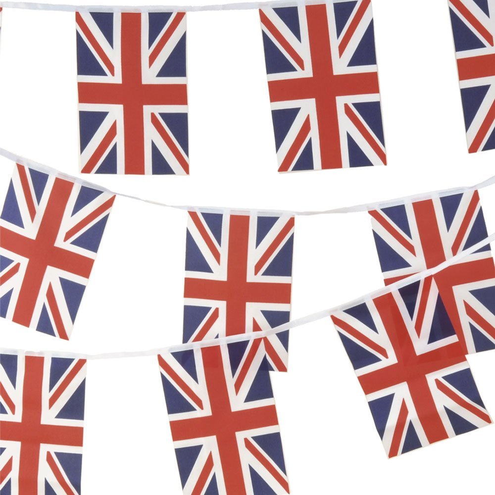 JnDee Proud to be British, Fabric Union Jack Bunting Flag 10 metres / 33ft Long with 30 Flags