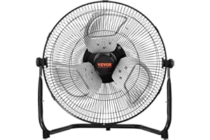 VEVOR Floor Fan, 3 Speeds High Velocity Heavy Duty 14 Inch Industrial Fan, 2560 CFM 360° Adjustable Tilt 19.69 ft/sec Airflow Large Metal Fan, for Home, Gym, Office, Garage, Commercial Shop & Bedroom